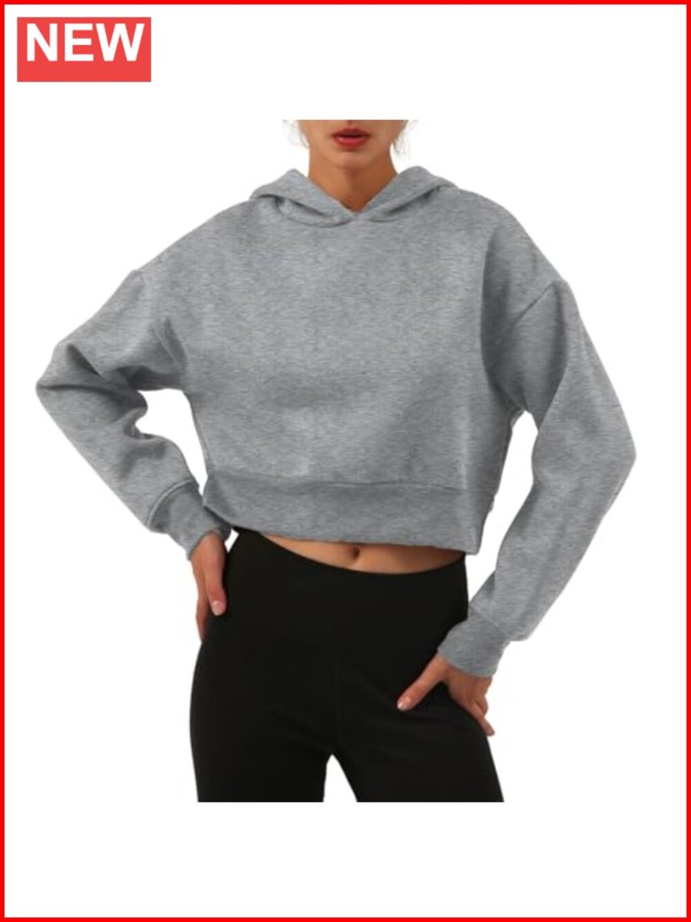 Fleece Lined Cropped Hoodie Pullover Long Sleeve Relaxed Fit Casual